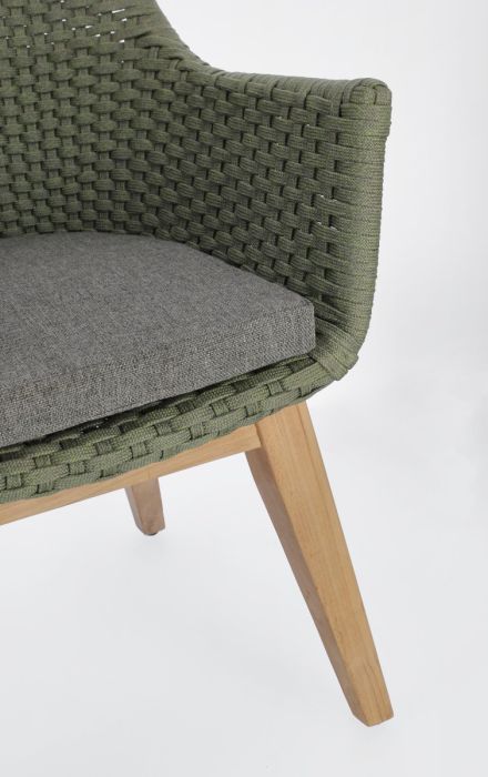 Silla con Cojín Cuerda Madera Teca Verde, 46 Cm