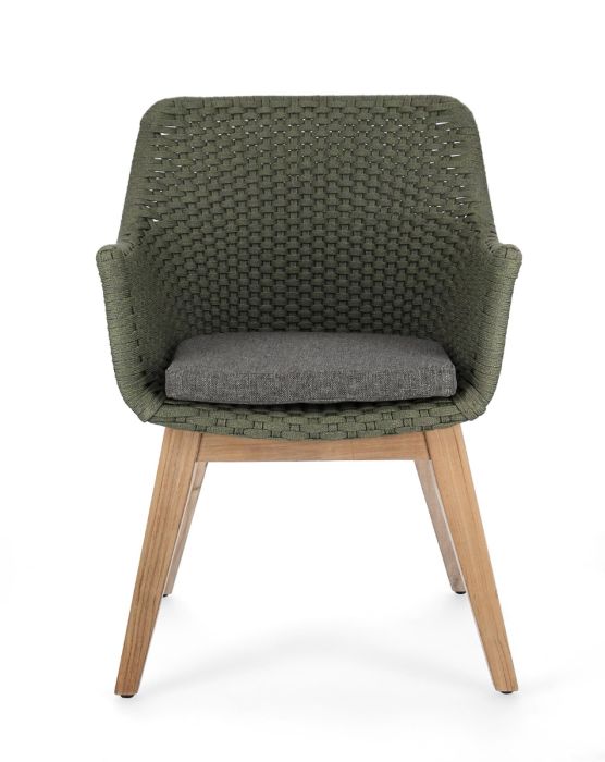 Silla con Cojín Cuerda Madera Teca Verde, 46 Cm