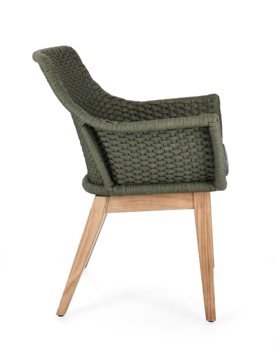 Silla con Cojín Cuerda Madera Teca Verde, 46 Cm