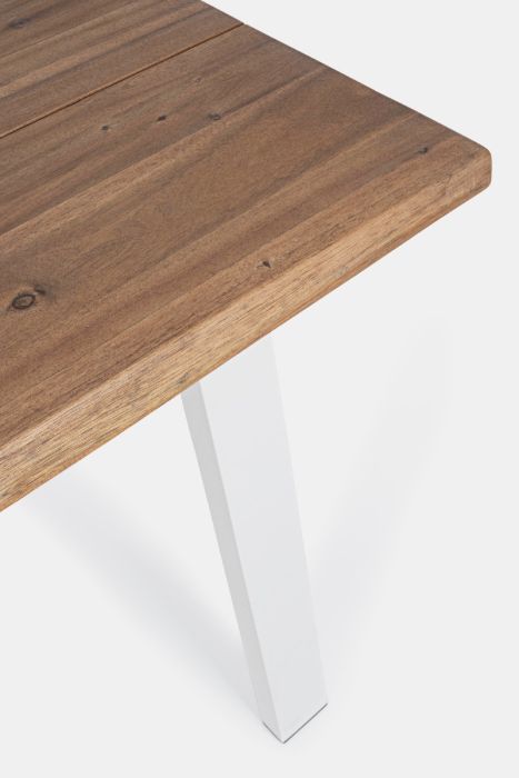 Mesa Comedor Jardín Blanco Natural Acacia Acero, 160 x 90 Cm