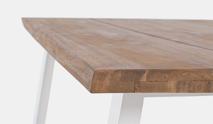 Mesa Comedor Jardín Blanco Natural Acacia Acero, 160 x 90 Cm