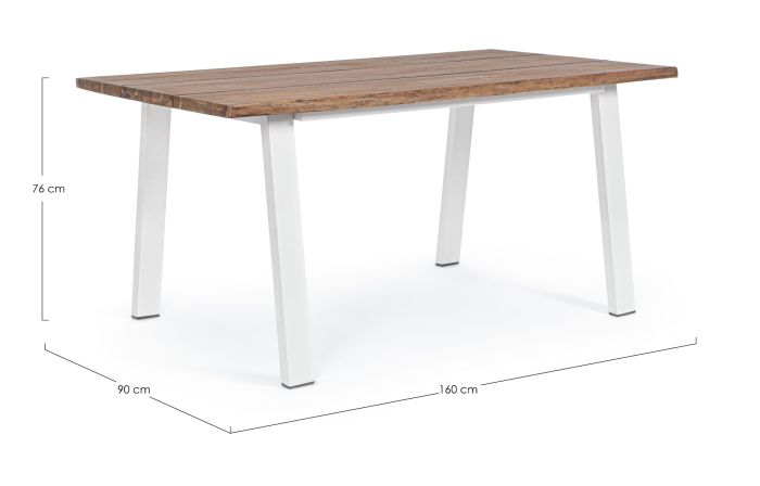Mesa Comedor Jardín Blanco Natural Acacia Acero, 160 x 90 Cm
