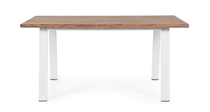 Mesa Comedor Jardín Blanco Natural Acacia Acero, 160 x 90 Cm