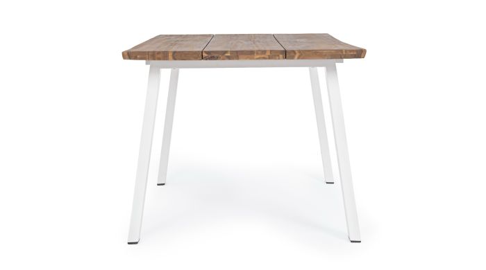 Mesa Comedor Jardín Blanco Natural Acacia Acero, 160 x 90 Cm