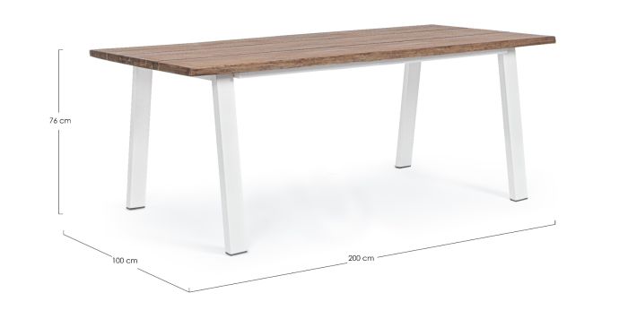 Mesa Comedor Jardín Blanco Natural Acacia Acero, 200 x 100 Cm