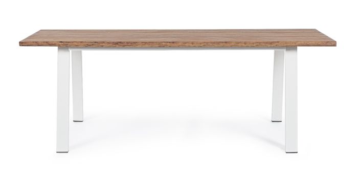 Mesa Comedor Jardín Blanco Natural Acacia Acero, 200 x 100 Cm