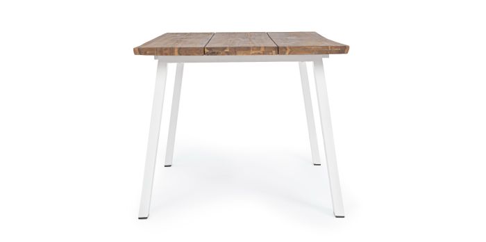 Mesa Comedor Jardín Blanco Natural Acacia Acero, 200 x 100 Cm