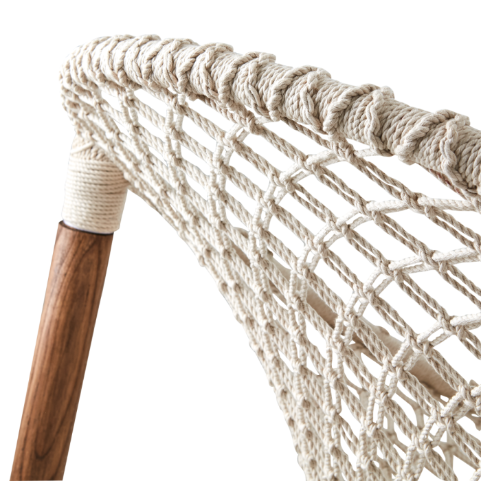 Sillón Blanco Marfil Macramé Algodón Hierro Madera Teca, 90 Cm