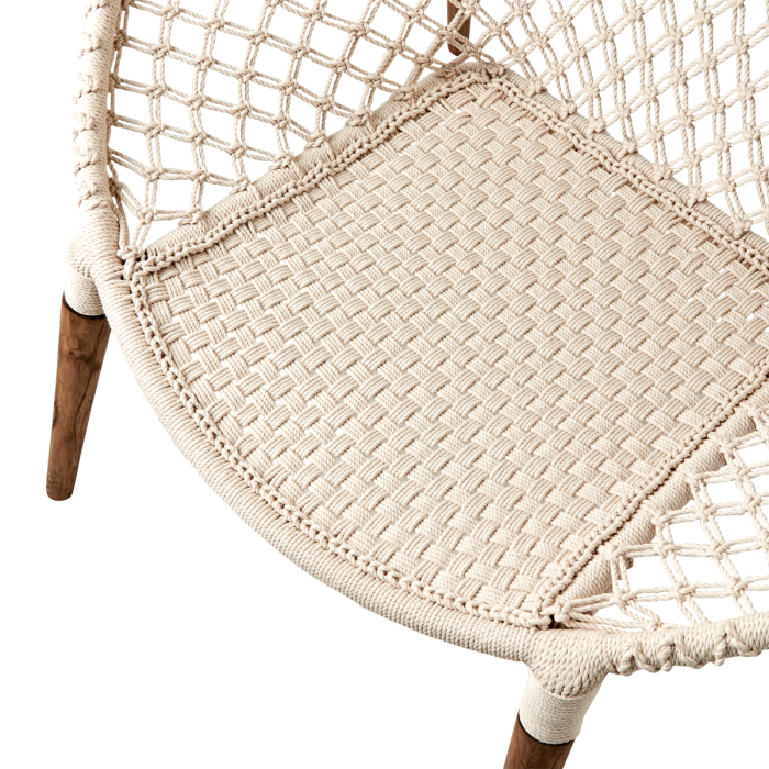 Sillón Blanco Marfil Macramé Algodón Hierro Madera Teca, 90 Cm