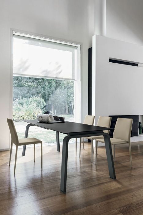 Mesa Comedor Escandinavo Gres Porcelanico Grafite Metal