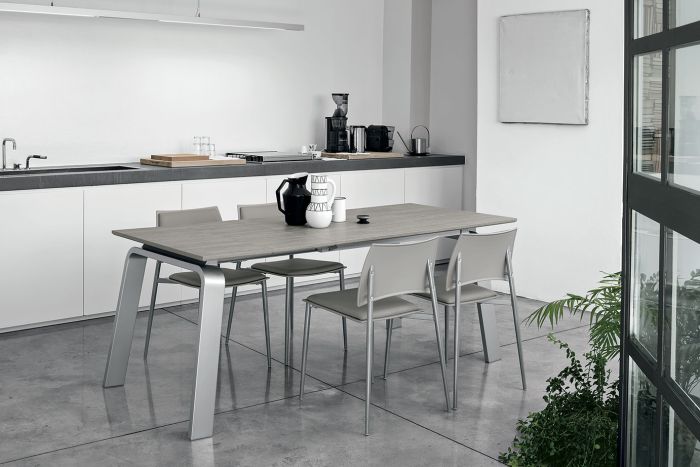 Mesa Comedor Escandinavo Gres Porcelanico Grafite Metal