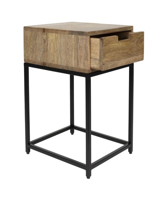 Mesa Auxiliar/Mesita Noche Madera Mango Hierro Natural Negro, 35 Cm
