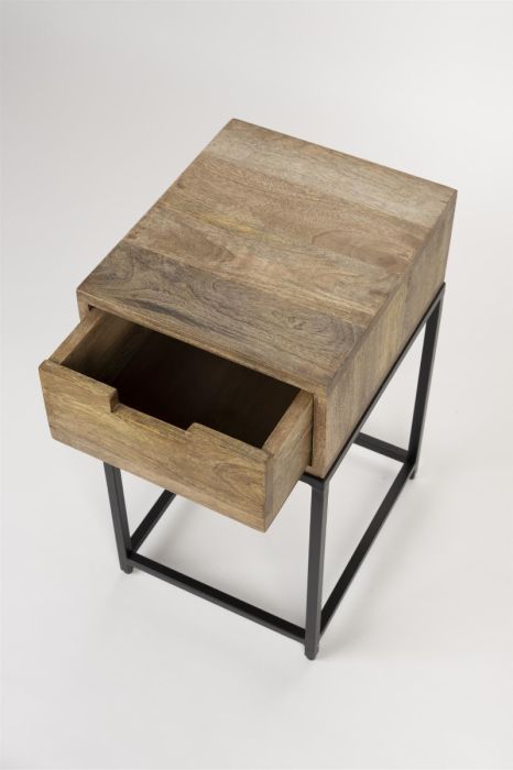 Mesa Auxiliar/Mesita Noche Madera Mango Hierro Natural Negro, 35 Cm