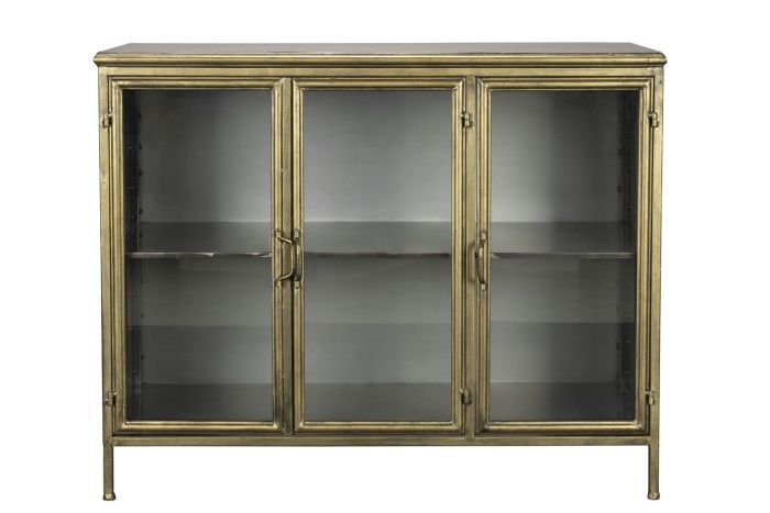 Aparador Hierro Oro Viejo Cristal 3 Puertas, 100 Cm