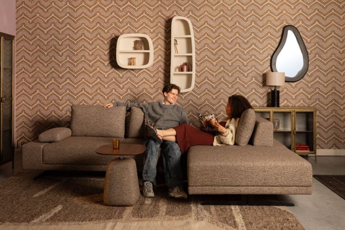 Sofá con Chaise Longue Derecha Marrón, 308 Cm