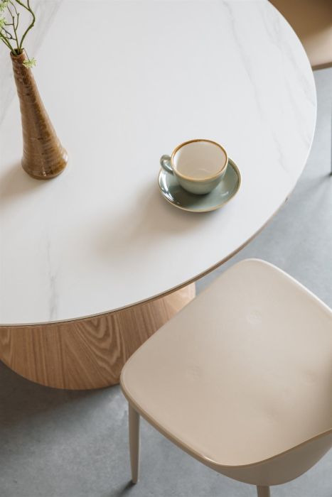 Mesa Comedor Redonda Porcelánico Roble, 115 Cm