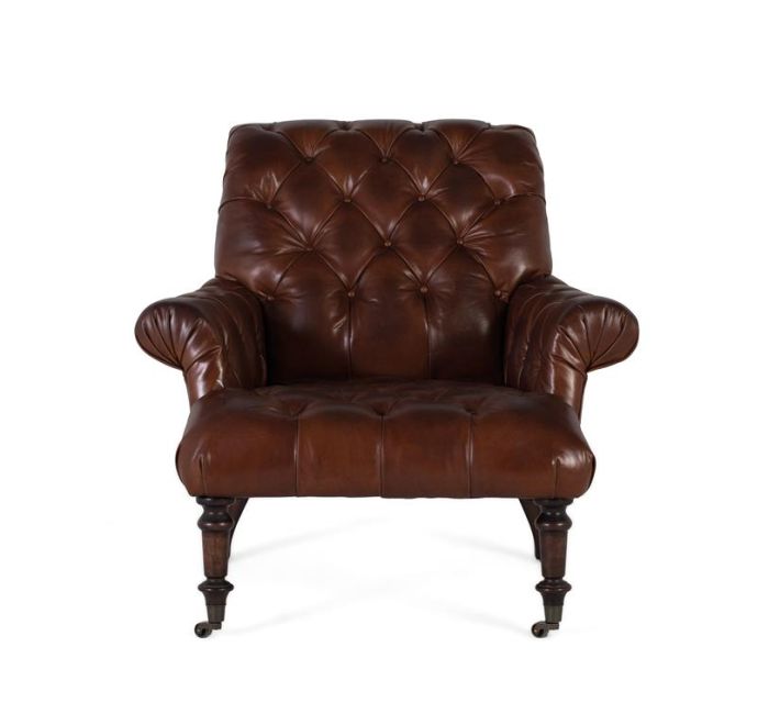 Sillón capitoné piel marrón