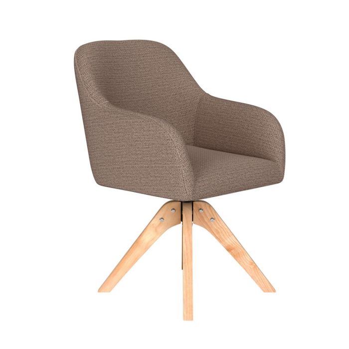 Silla nórdica en madera natural tapizado en tela taupe.