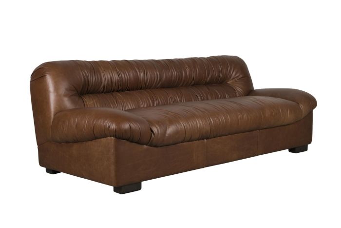 Sofá Cuero Encerado Color Chocolate, 214 Cm