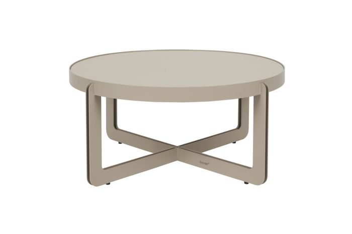 Mesa de centro diseño moderno en MDF lacado liso y acero beige.