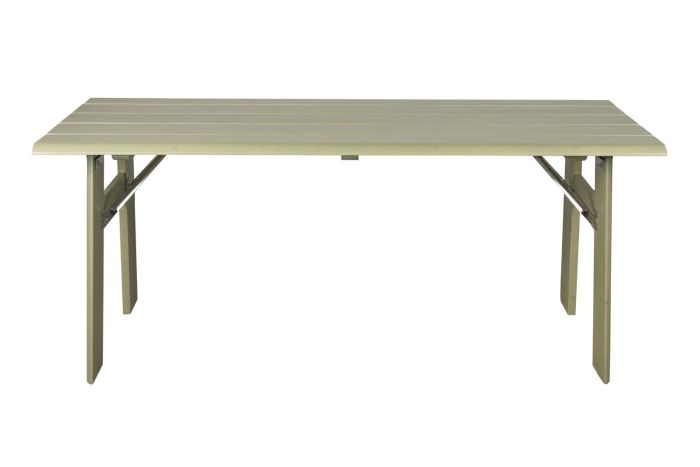 Mesa comedor de jardín nórdica en madera de pino verde.