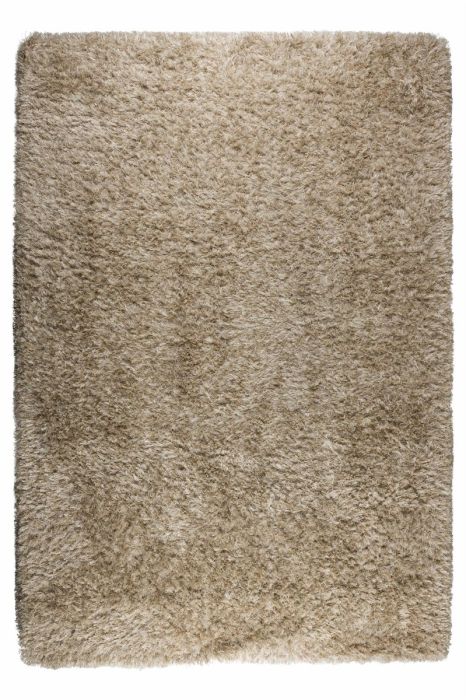 Alfombra de pelo nórdica moderna en lana, tela y yute beige.