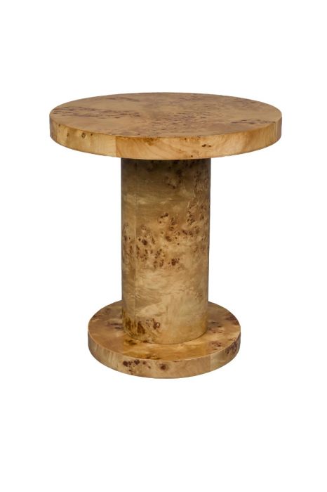Mesa auxiliar retro en madera contrachapada natural.