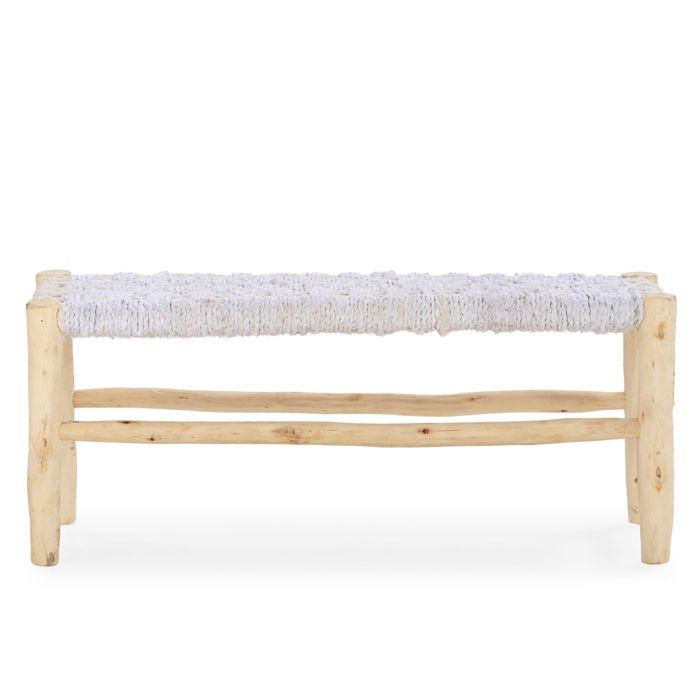 Banco o taburete estilo Nórdico en madera natural y esparto blanco.