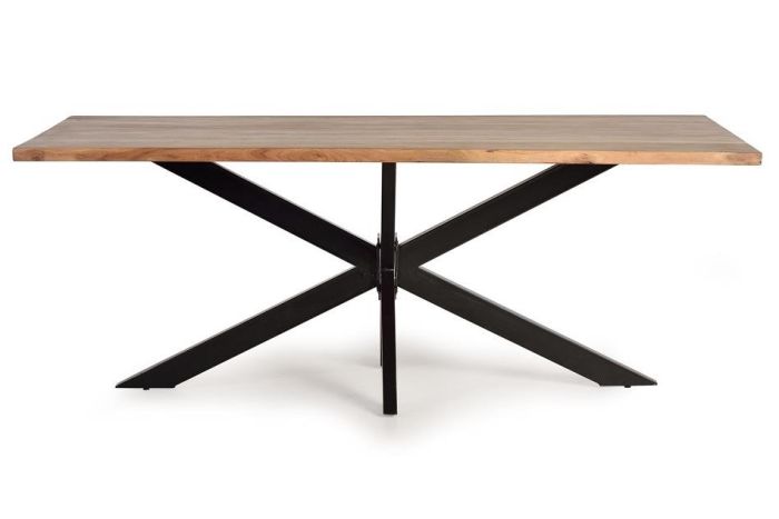Mesa Comedor Estilo Industrial Madera Acacia Base Entrelazada Metal, 180 Cm