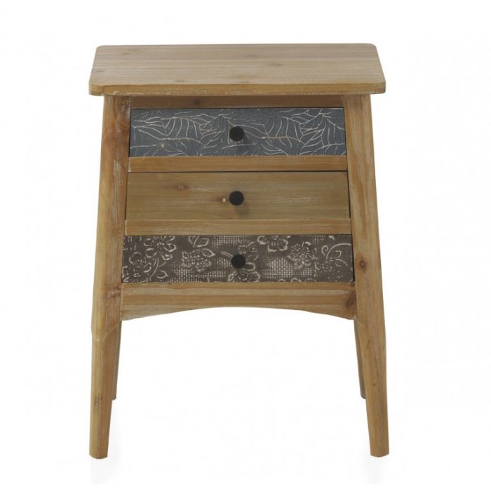 Mesita de noche Madera natural  3  cajones 48x35x64