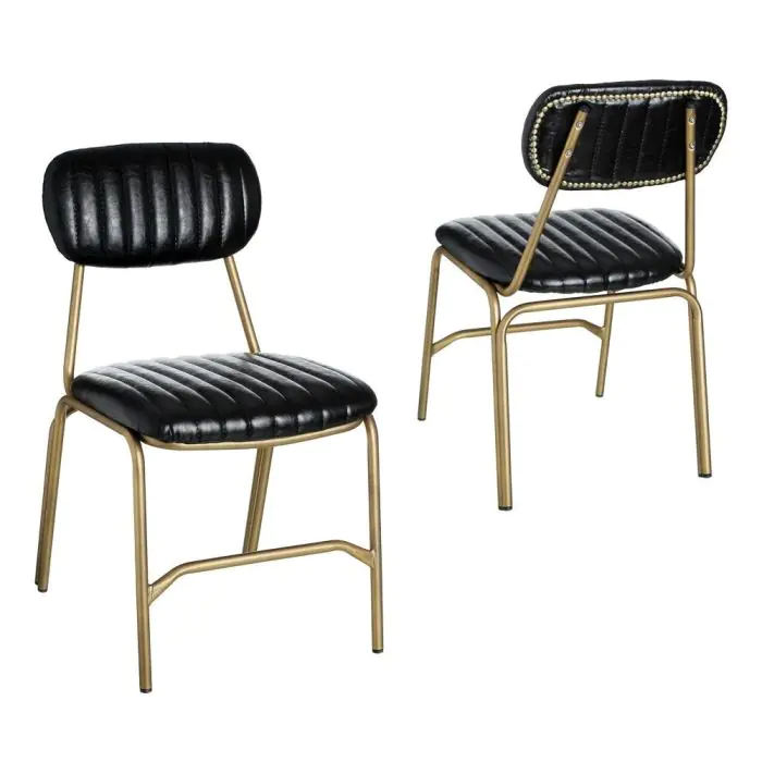 Silla Vintage Polipiel Negro Metal Dorado