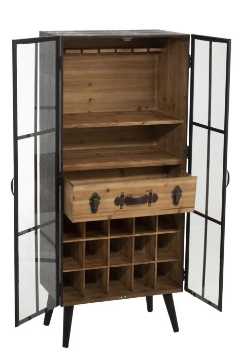 Vitrina Bar 1 Cajón Madera Vidrio Negro
