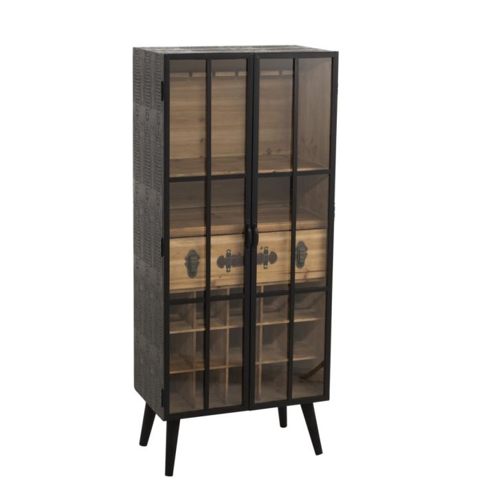 Vitrina Bar 1 Cajón Madera Vidrio Negro