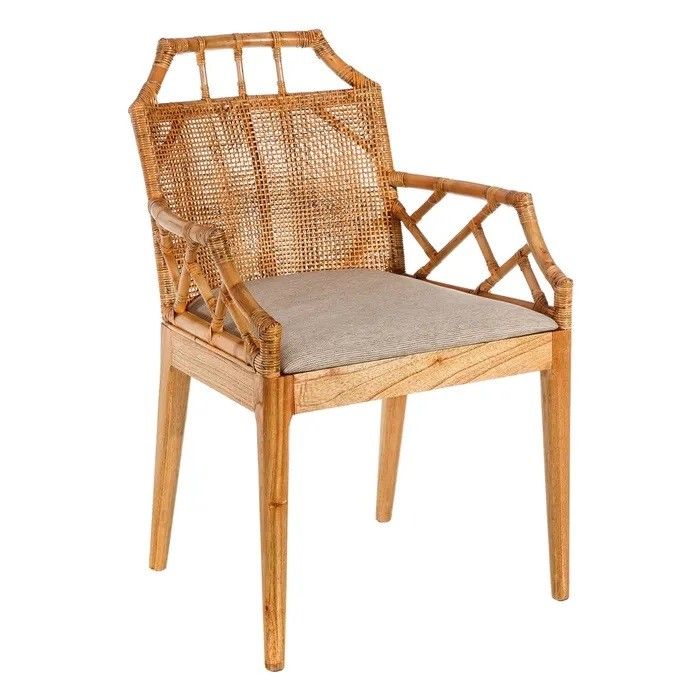 Silla Comedor Estilo Tropical Ratán Madera Mindi, 59 Cm
