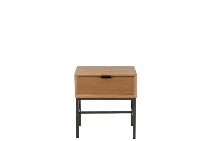 Mesita De Noche Madera natural Metal Negro 1 Cajón
