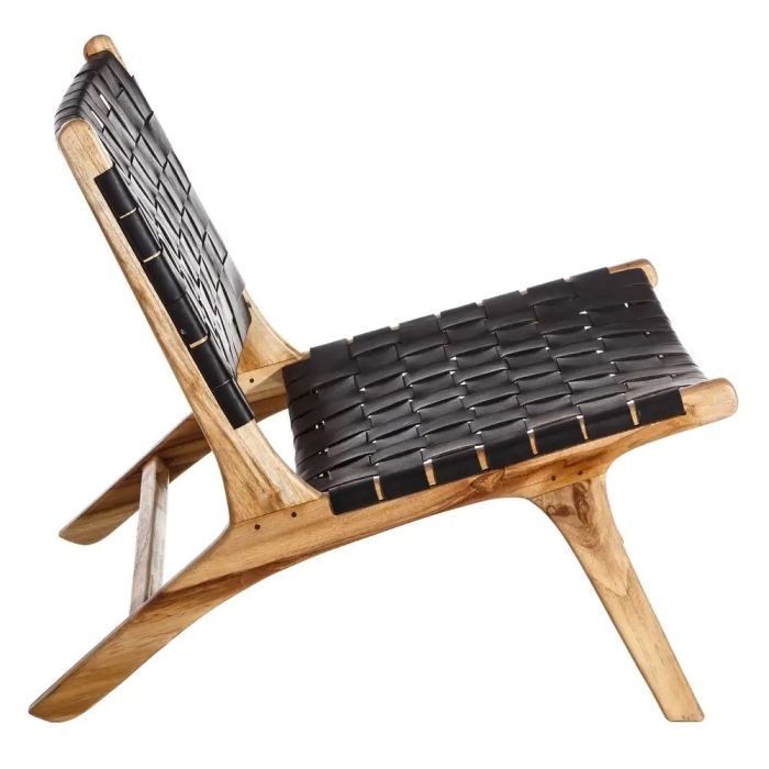 Sillón Escandinavo Madera Teka/ Piel Negro, 87 CM