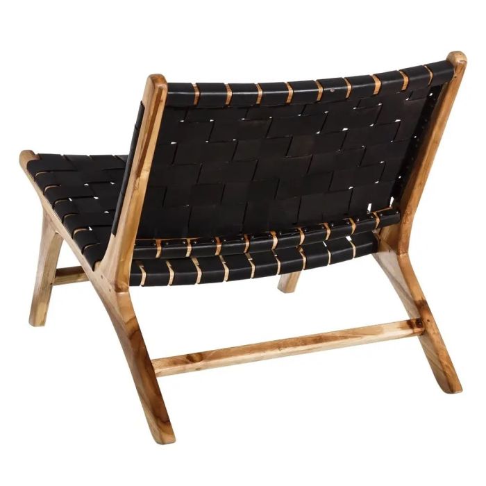 Sillón Escandinavo Madera Teka/ Piel Negro, 87 CM