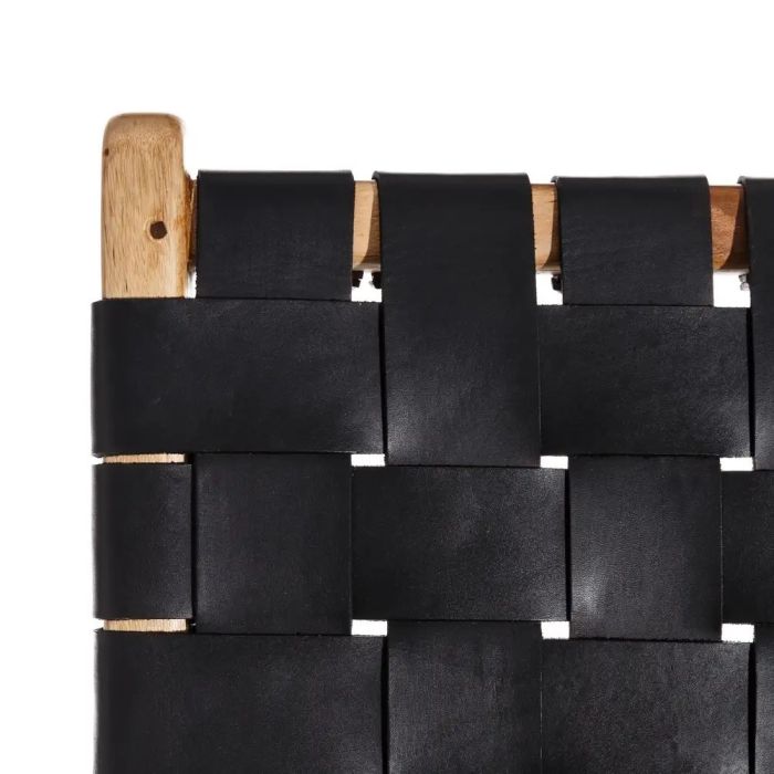 Sillón Escandinavo Madera Teka/ Piel Negro, 87 CM