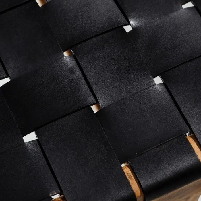 Sillón Escandinavo Madera Teka/ Piel Negro, 87 CM