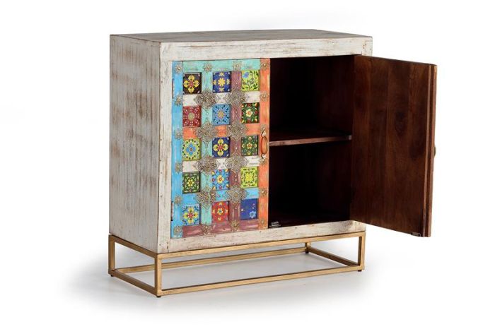Aparador 2 Puertas Azulejos Multicolor, 90 Cm