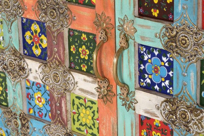 Aparador 2 Puertas Azulejos Multicolor, 90 Cm