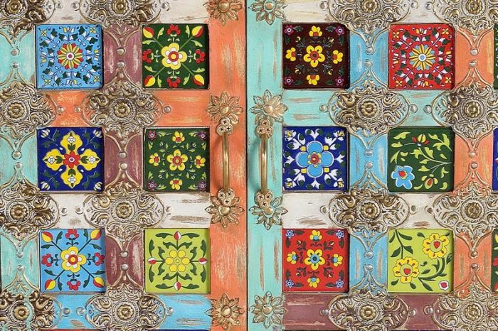 Aparador 2 Puertas Azulejos Multicolor, 90 Cm