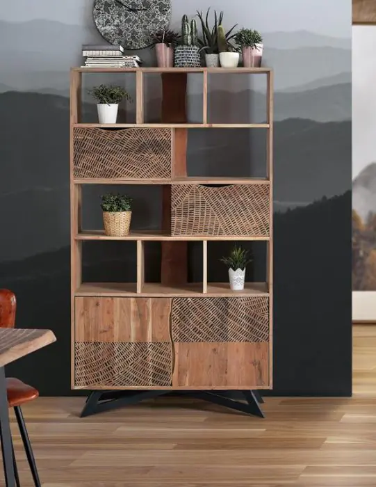 Librería Madera Natural 2 Cajones 2 Puertas, 180 Cm