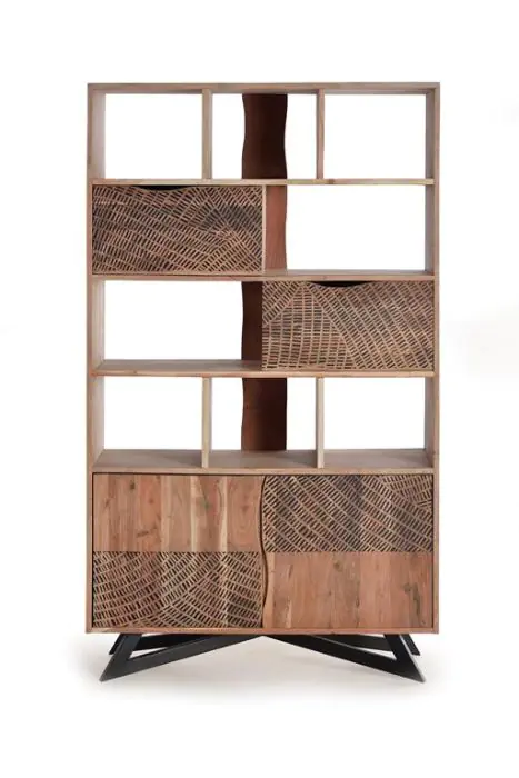 Librería Madera Natural 2 Cajones 2 Puertas, 180 Cm