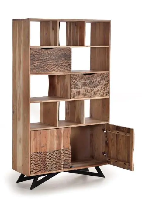 Librería Madera Natural 2 Cajones 2 Puertas, 180 Cm