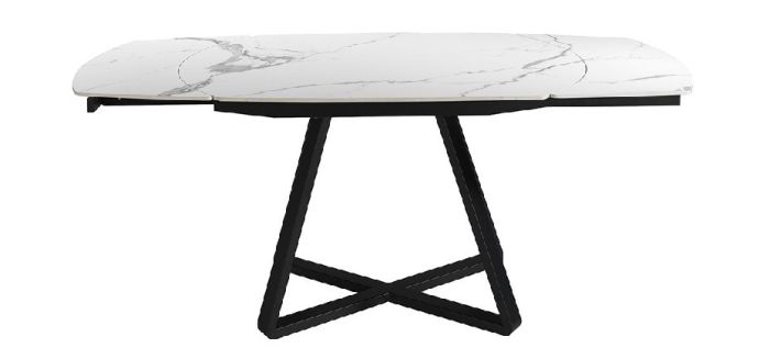 Mesa Comedor Ovalada Tapa Extensible Porcelánico Blanco Acero, 120/ 178 Cm