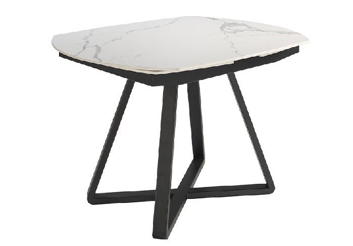 Mesa Comedor Ovalada Tapa Extensible Porcelánico Blanco Acero, 120/ 178 Cm