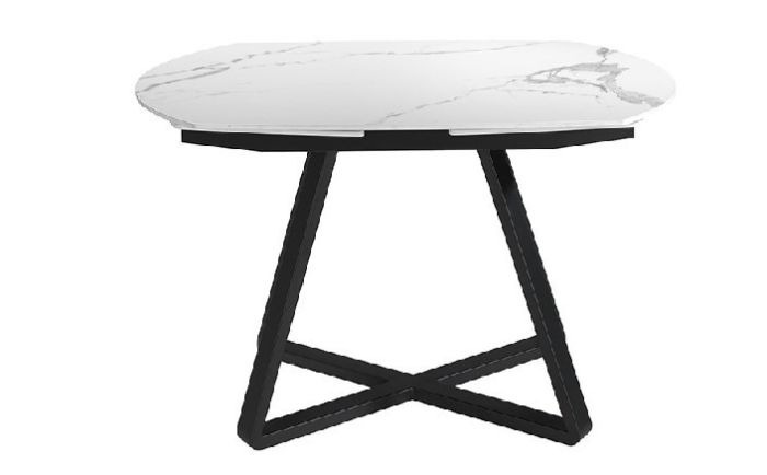 Mesa Comedor Ovalada Tapa Extensible Porcelánico Blanco Acero, 120/ 178 Cm