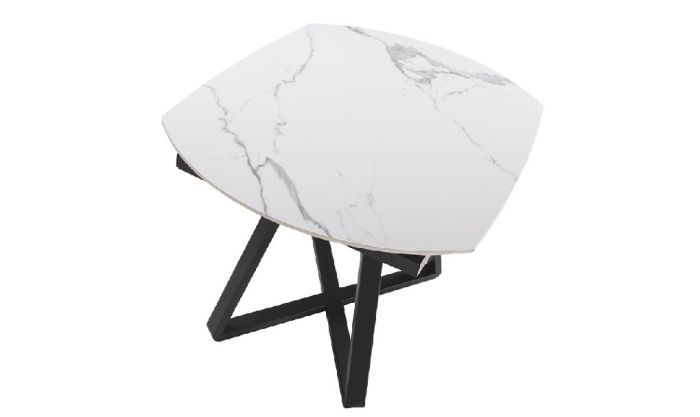 Mesa Comedor Ovalada Tapa Extensible Porcelánico Blanco Acero, 120/ 178 Cm