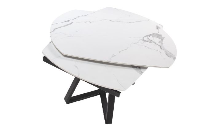 Mesa Comedor Ovalada Tapa Extensible Porcelánico Blanco Acero, 120/ 178 Cm